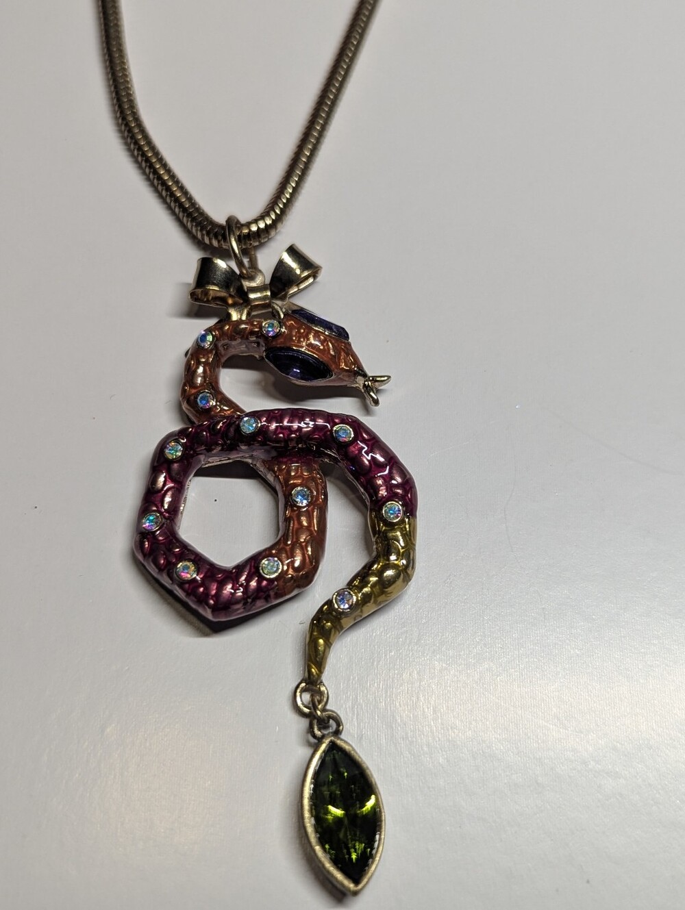 Betsey Johnson Multicolor Snake Pendant Necklace with Green Teardrop